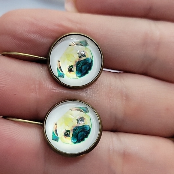 Pug Button Drop Earrings - Picture 4 of 6